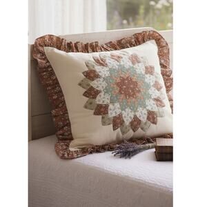 Savannah Brown Beige Floral Cottagecore Quilted Bedspread Sham Pillow Case